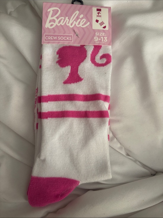 Barbie Shoes - Barbie White Socks with Hot Pink Silhouette & Stripes